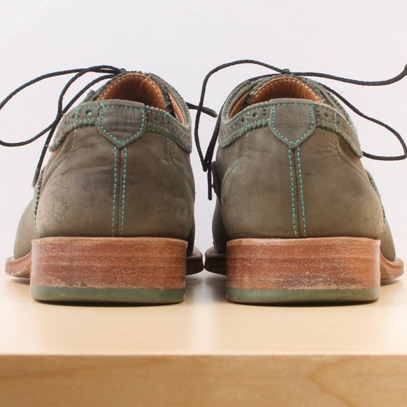 John Fluevog Brandenburg 9 Green Perforated Cap-Toe Oxford Gateways Leather Sole - Picture 4 of 8